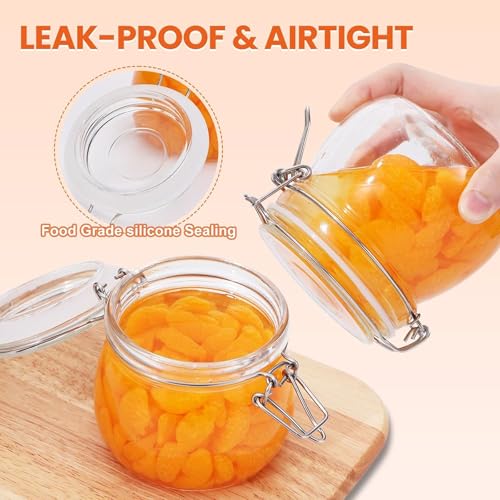 HEXONIQ® Clip Top Glass Jar 500ml, Airtight Glass Storage Container with Lid, Round Preserving Jar for Kitchen Storage, Cereal, Pasta, Sugar, Beans, Spice, 10.5x11.0 cm, Pack of 1 - Image 4