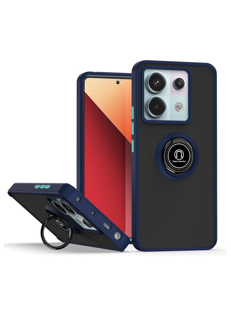 Xiaomi Redmi Note 13 Pro 5G Shockproof Case, Magnetic Ring Armour Cover with Kickstand, Frosted Matte Case, Lightweight With Military Grade Shock Absorption Case For Redmi Note 13 Pro 5G (Blue) 