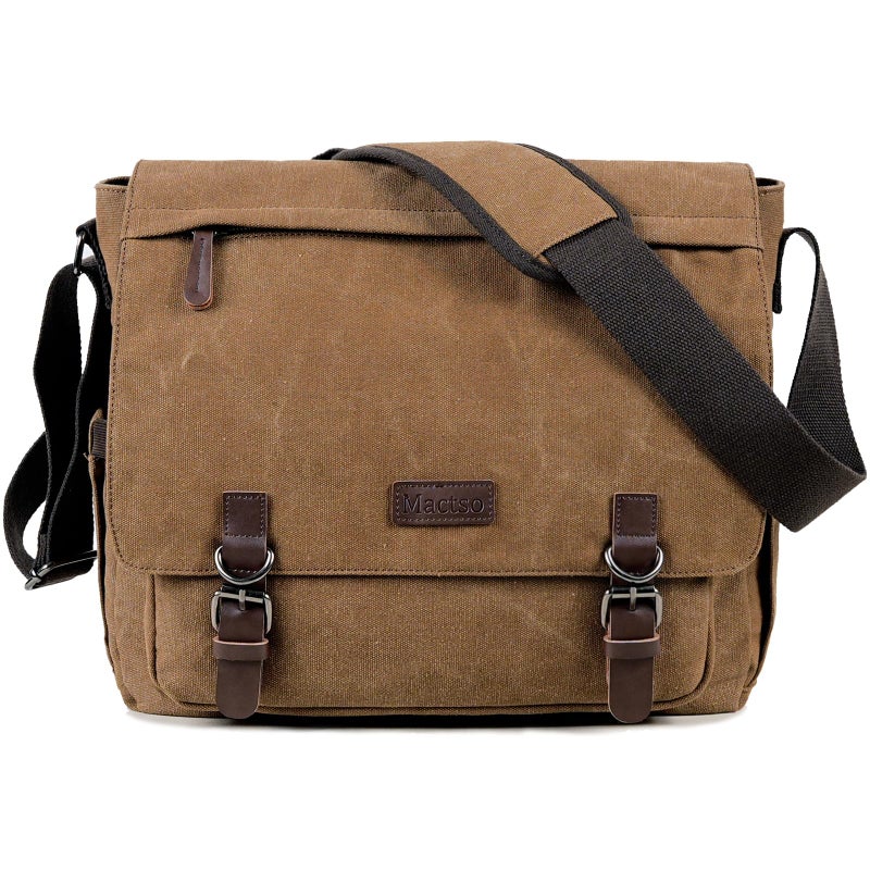 Mactso Canvas Messenger Bag for Men Women,Travel Satchel Shoulder bag 15.6 Inch Laptop Bags Business(Coffee-Upgrade) - Image 1