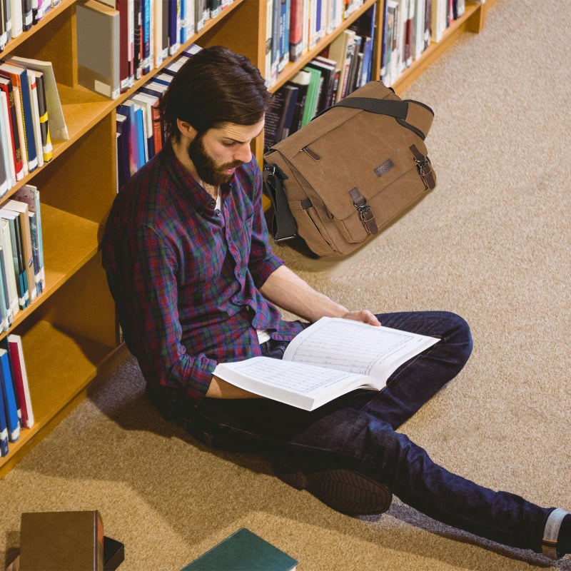 Mactso Canvas Messenger Bag for Men Women,Travel Satchel Shoulder bag 15.6 Inch Laptop Bags Business(Coffee-Upgrade) - Image 2