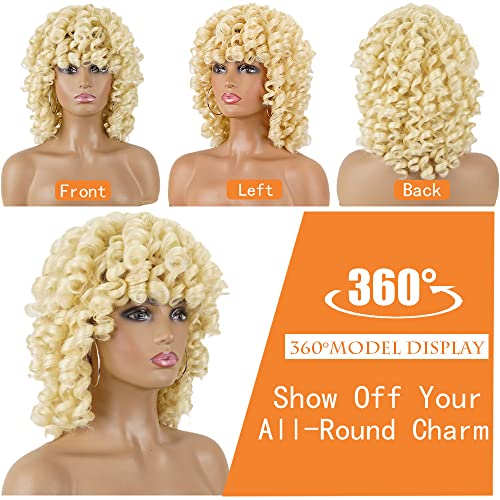 PHOENIXFLY Short Loose Curly Wigs Heat Resistant Fiber Fluffy Weave Curl Afro Synthetic Hair Wig Natural Daily Wigs for Black Women and White Women Breathable Rose Net Wig (#613 Blonde) - Image 2