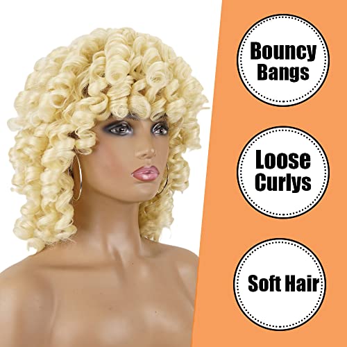 PHOENIXFLY Short Loose Curly Wigs Heat Resistant Fiber Fluffy Weave Curl Afro Synthetic Hair Wig Natural Daily Wigs for Black Women and White Women Breathable Rose Net Wig (#613 Blonde) - Image 3