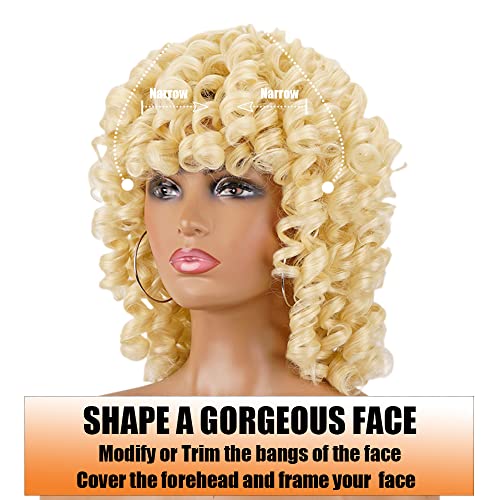 PHOENIXFLY Short Loose Curly Wigs Heat Resistant Fiber Fluffy Weave Curl Afro Synthetic Hair Wig Natural Daily Wigs for Black Women and White Women Breathable Rose Net Wig (#613 Blonde) - Image 4