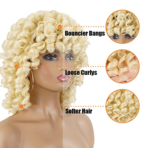 PHOENIXFLY Short Loose Curly Wigs Heat Resistant Fiber Fluffy Weave Curl Afro Synthetic Hair Wig Natural Daily Wigs for Black Women and White Women Breathable Rose Net Wig (#613 Blonde) - Image 5