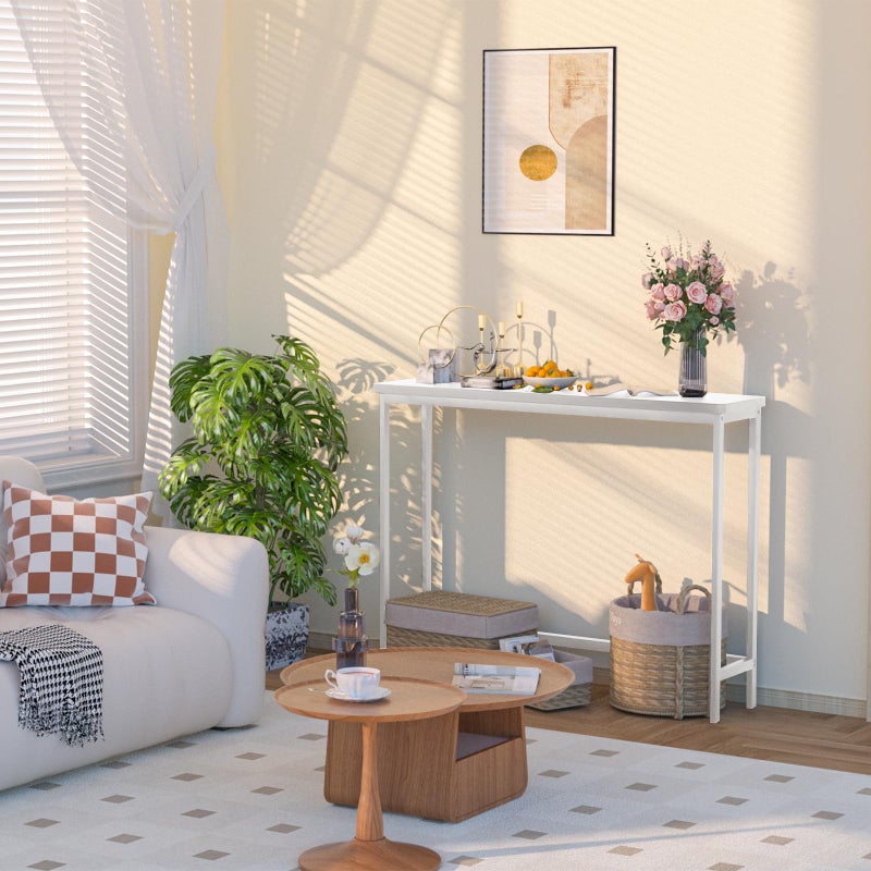 VASMIA Console Table, Entryway Table, Narrow Sofa Table, 39" Bamboo Hallway Table for Entryway, Living Room, Bedroom, Foyer, White - Image 3