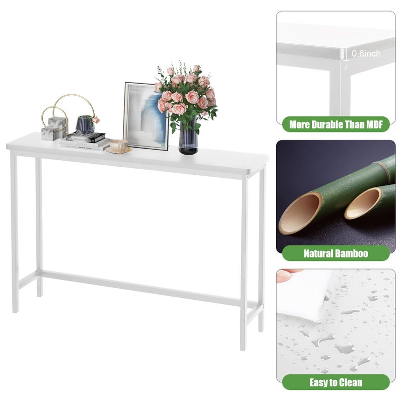 VASMIA Console Table, Entryway Table, Narrow Sofa Table, 39" Bamboo Hallway Table for Entryway, Living Room, Bedroom, Foyer, White - Image 5