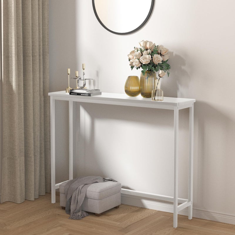 VASMIA Console Table, Entryway Table, Narrow Sofa Table, 39" Bamboo Hallway Table for Entryway, Living Room, Bedroom, Foyer, White - Image 2
