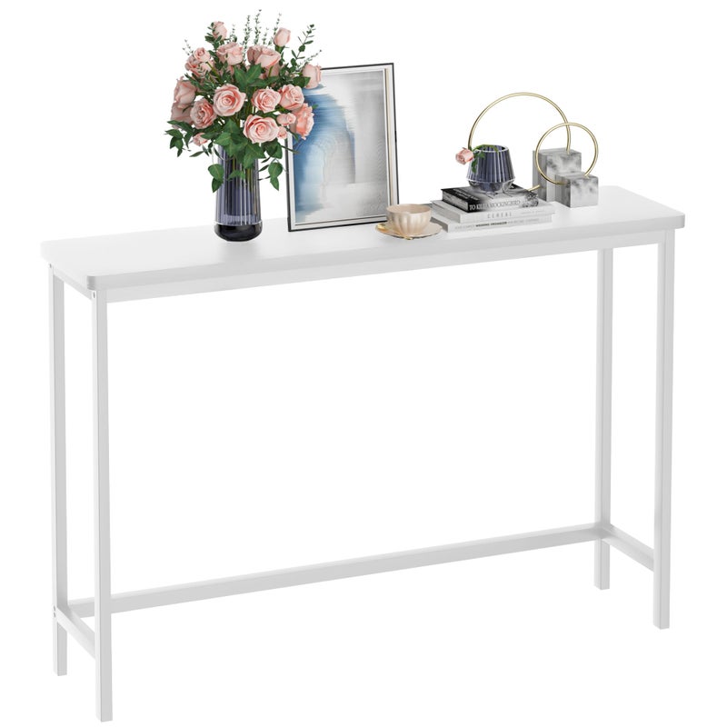 VASMIA Console Table, Entryway Table, Narrow Sofa Table, 39" Bamboo Hallway Table for Entryway, Living Room, Bedroom, Foyer, White - Image 1