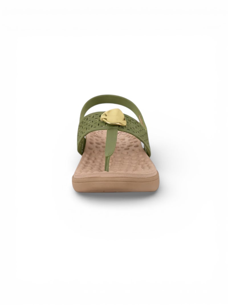 Modare Women's Green Flat Back Strap Sandals - Comfortable Casual Footwear - Image 3