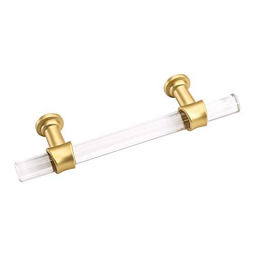 Peaha 10 Pack 3 Inch Acrylic Cabinet Pulls Gold Drawer Handles Brushed Brass Hardware Zinc Alloy for Dresser Cupboard Kitchen - Image 3