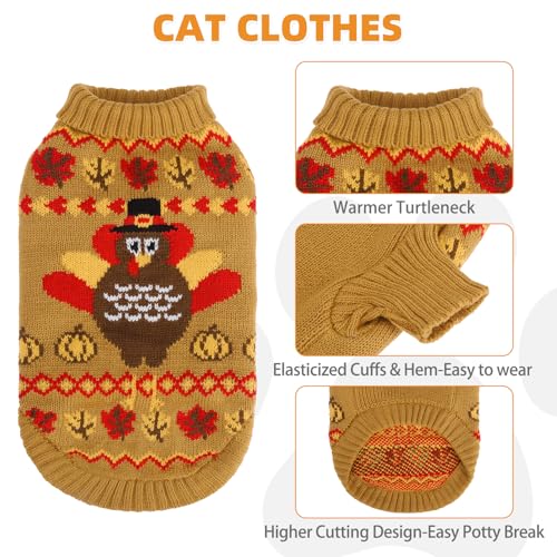 KOOLTAIL Thanksgiving Cat Sweater Turtleneck Soft Knit Cat Sweaters for Cats Only Turkey Pattern Thick Warm Winter Cold Weather Pet Clothes for Small Medium Large Kitten Puppy Boys Girls Brown M - Image 3