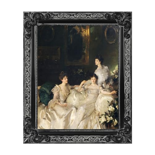 FOLKOR Wood Canvas Frame for 12x16 Oil Paintings, Finished 12x16 Gothic Ornate Frame for Wall Art Prints, Luxury Vintage Painting Frame for Home Office Decor, No Back & Cover (Black) - Image 1