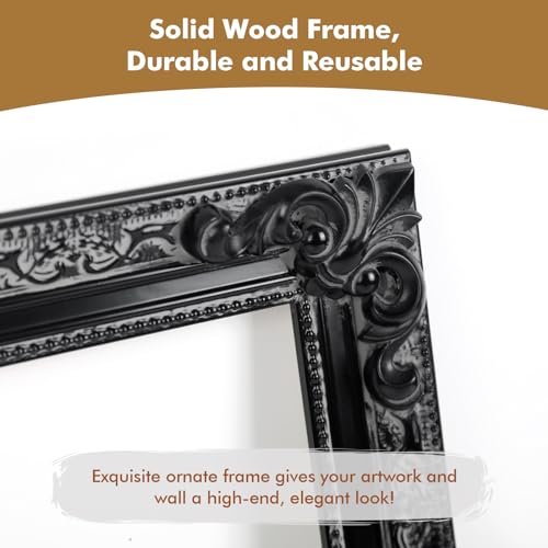 FOLKOR Wood Canvas Frame for 12x16 Oil Paintings, Finished 12x16 Gothic Ornate Frame for Wall Art Prints, Luxury Vintage Painting Frame for Home Office Decor, No Back & Cover (Black) - Image 3