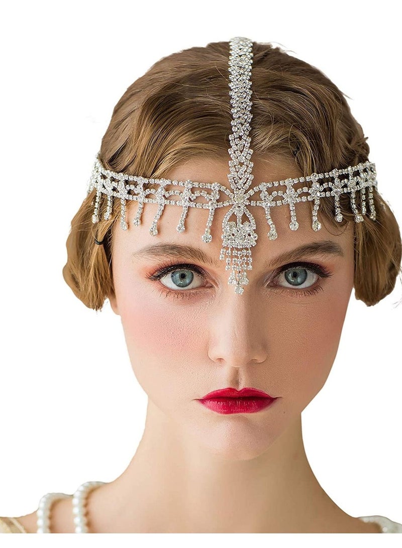 Excefore 1920s Headband for Women Silver Rhinestone Flapper Headpiece Accessories Great Gatsby Party Hair Costume Head Cap - Image 2