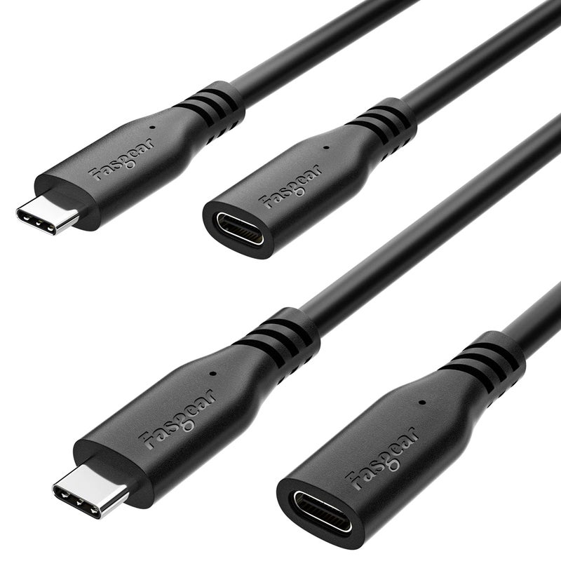 فاسجير كابل تمديد USB C من 2 قطعة 1.5 م USB-C 3.2 الجيل 2x1 ذكر إلى أنثى سلك ممتد طويل شحن سريع 10 جيجابت في الثانية شاحن من النوع C ممتد متوافق مع Thunderbolt 3 Mac-Book Pro Galaxy S22 Pixel 6 - Image 1