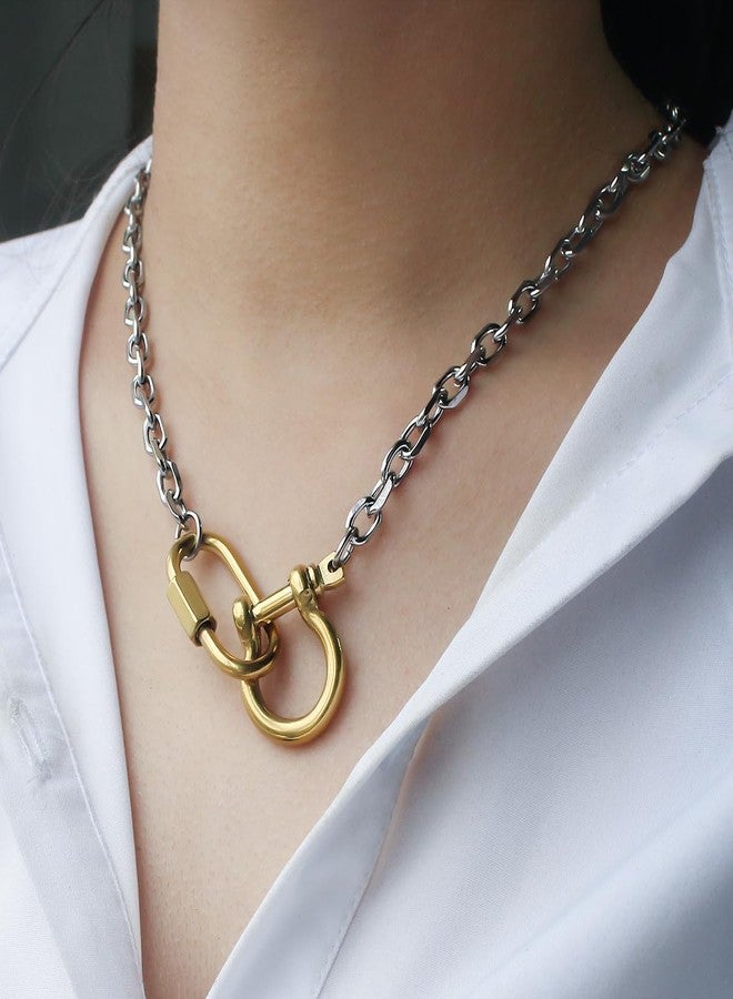COUYA Waterproof 316L Stainless Steel Two Tone Key Lock Pendant Necklace Choker for Women Men PVD Plating Jewelry - Image 4