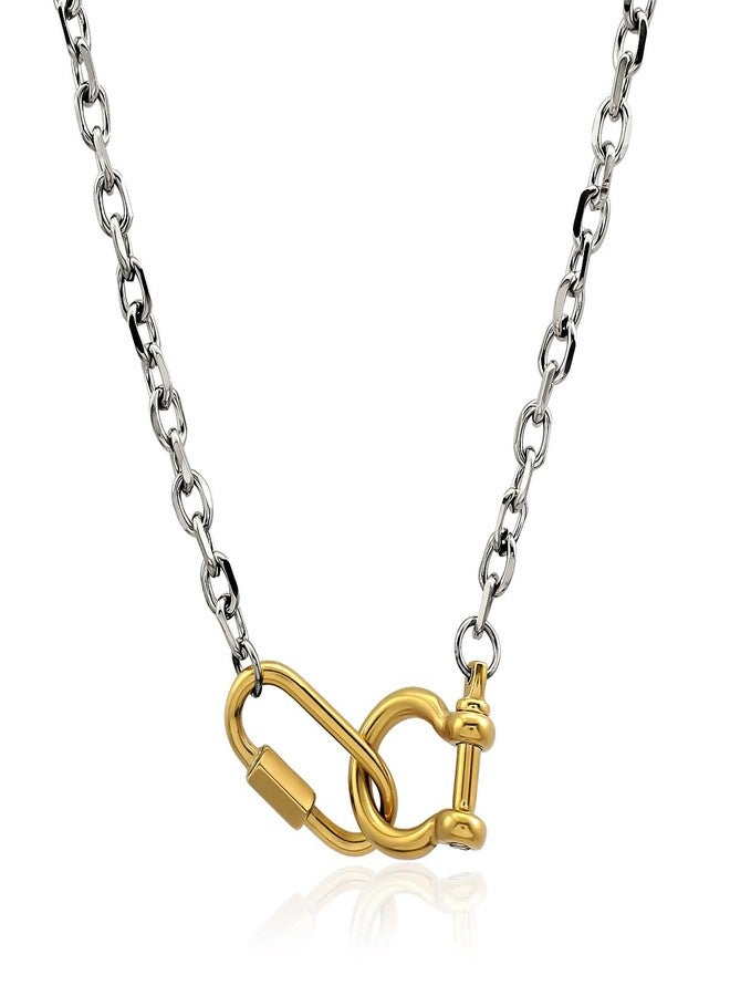 COUYA Waterproof 316L Stainless Steel Two Tone Key Lock Pendant Necklace Choker for Women Men PVD Plating Jewelry - Image 1