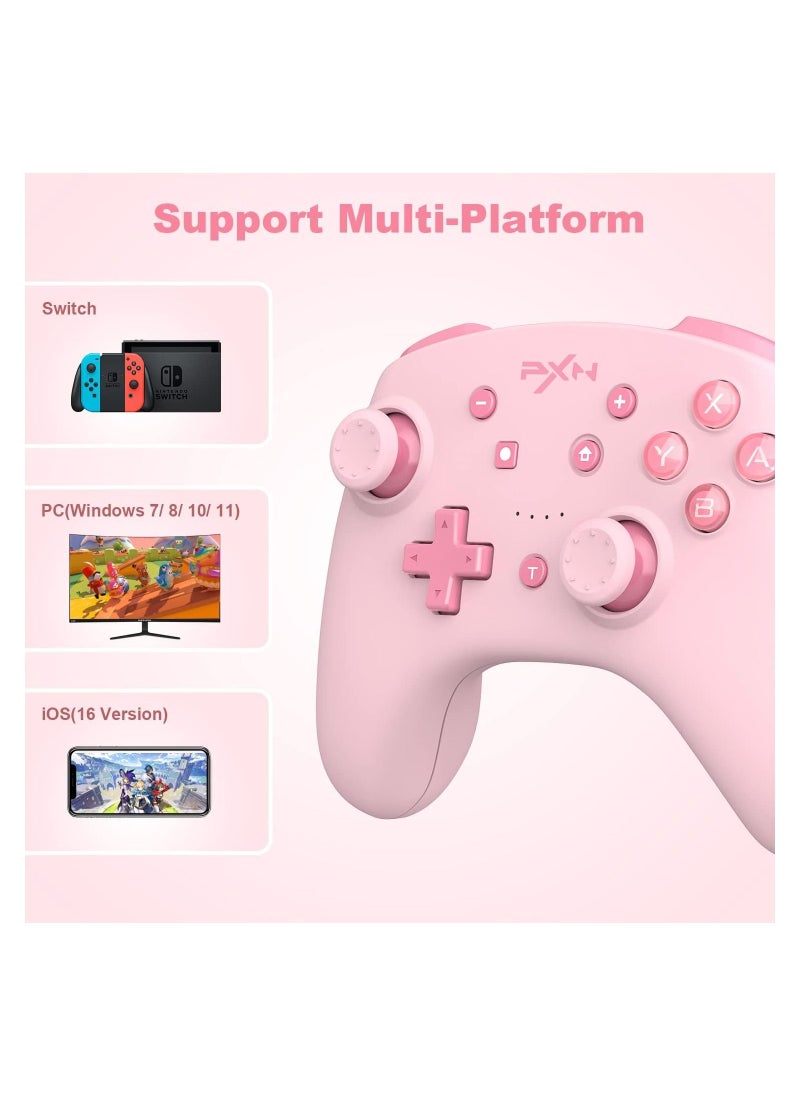 No branded - PXN 9607X Wireless Nintendo Switch Pro Controller for Nintendo Switch/Lite/OLED Controller with Turbo Function NFC 6 Axis Gyroscope Joystick Gamepad with Dual Shock Feedback (Pink) - Image 1