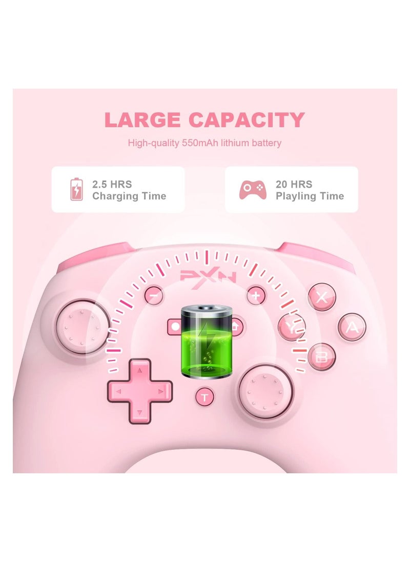 No branded - PXN 9607X Wireless Nintendo Switch Pro Controller for Nintendo Switch/Lite/OLED Controller with Turbo Function NFC 6 Axis Gyroscope Joystick Gamepad with Dual Shock Feedback (Pink) - Image 1