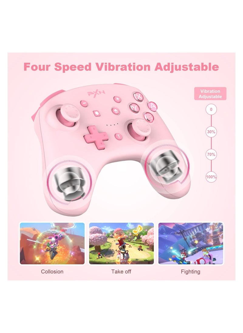No branded - PXN 9607X Wireless Nintendo Switch Pro Controller for Nintendo Switch/Lite/OLED Controller with Turbo Function NFC 6 Axis Gyroscope Joystick Gamepad with Dual Shock Feedback (Pink) - Image 1