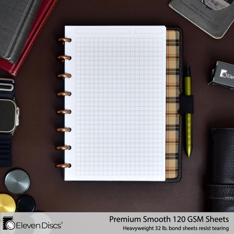 Eleven Discs Discbound Paper, Junior Size Square Grid Sheets - Premium 120gsm Heavyweight Notebook & Planner Refills - 8 Discs, 5.5 x 8.5 in - Punched for Circa, Arc, TUL (50 Sheets) - Image 2