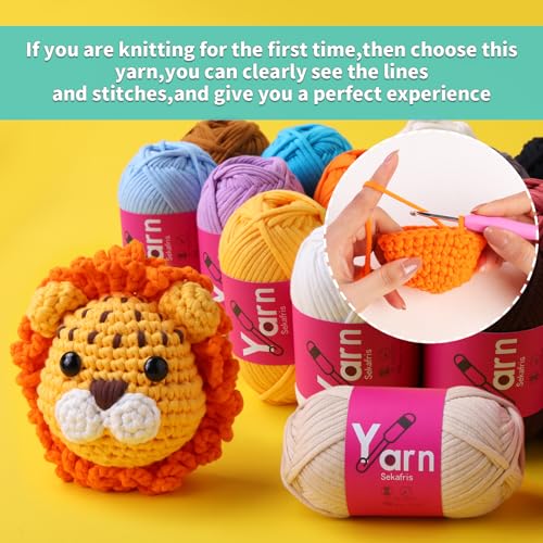 Sekafris 15 Pack Crochet Yarn Beginner - Black, White, Orange, Red, Green, Rainbow, Pink, Yellow Cotton Chunky Yarn - with Easy-to-See Stitches for Crocheting (15 * 50g) - Image 3