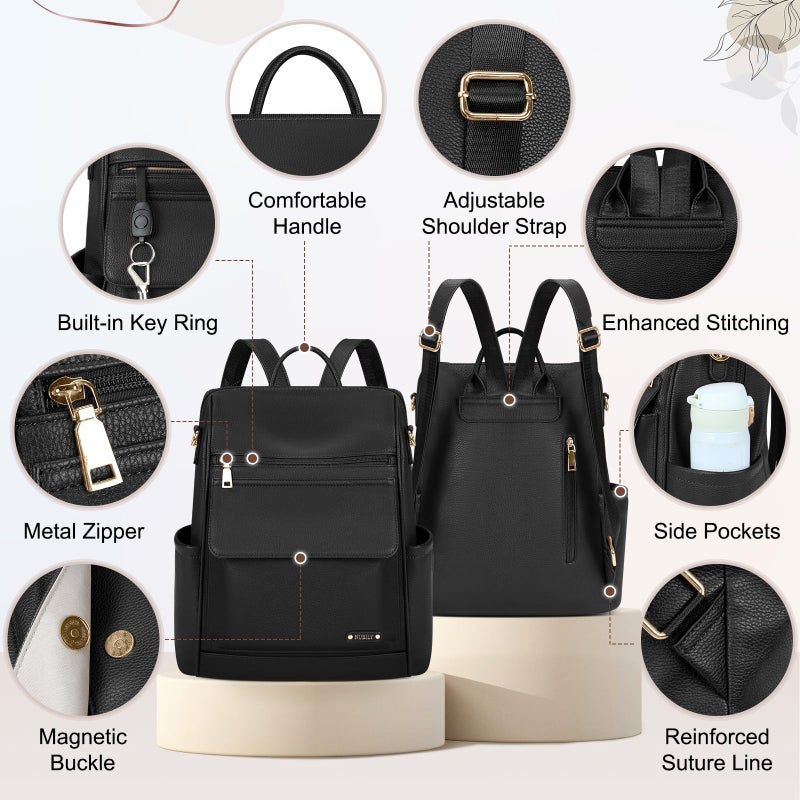 NUBILY Backpack Purse for Women Leather Anti-Theft Mini Backpack Fashion Designer Handbag Convertible Travel Bag Ladies Shoulder Bags, Black - Image 5