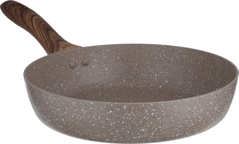 Rocky Granite Pan, 24cm, Deep, Wooden Handle - Brown
