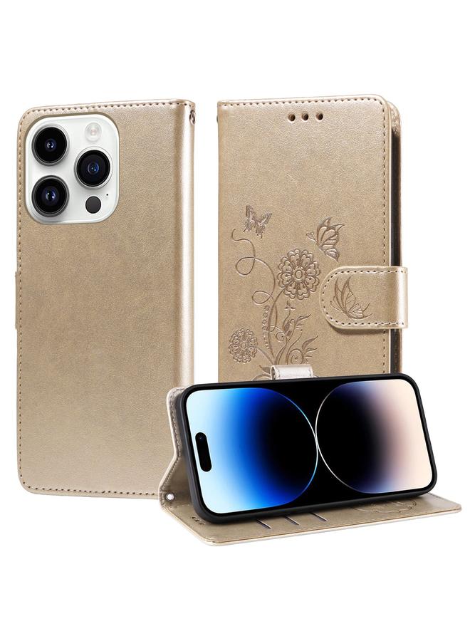 اس-توب جراب هاتف جلدي منقوش عليه زهور الفراشة لهاتف iPhone 14 Pro - Image 1