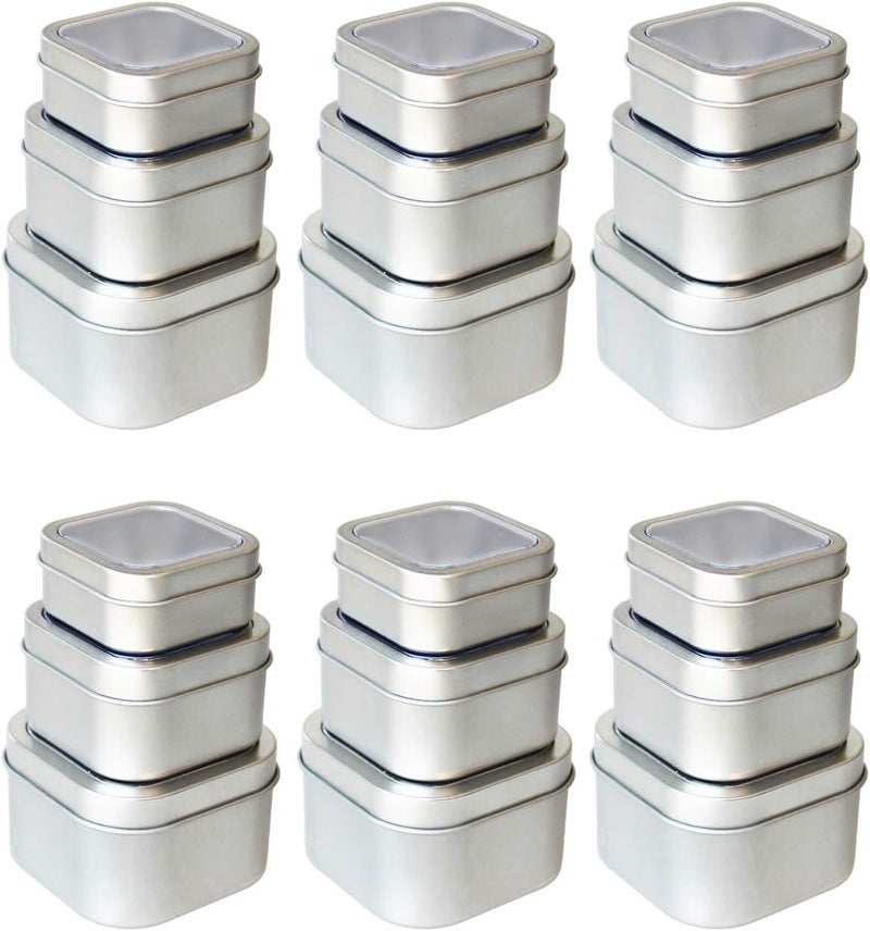 Goodma 18-Pack Empty Square Silver Metal Tins with Clear Window for Candle Making, Candies, Gifts & Treasures, Mixed Sizes - Image 5