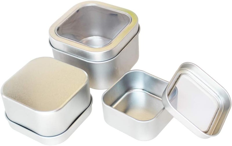 Goodma 18-Pack Empty Square Silver Metal Tins with Clear Window for Candle Making, Candies, Gifts & Treasures, Mixed Sizes - Image 4