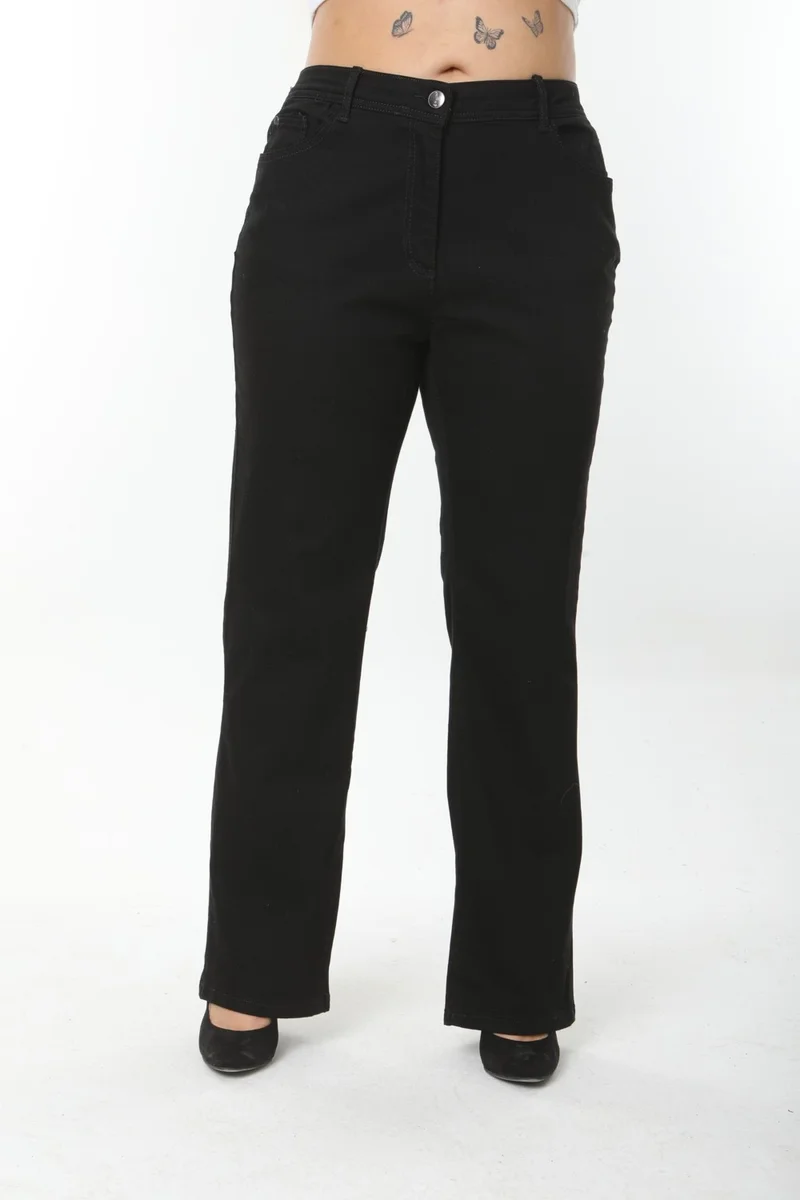 ايرا ليزا Straight Leg Relaxed Fit Lycra Women's Black Plus Size Jeans