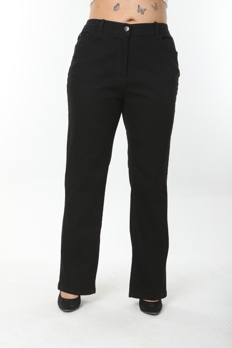Era Lisa Straight Leg Relaxed Fit Lycra Women's Black Plus Size Jeans - Image 4