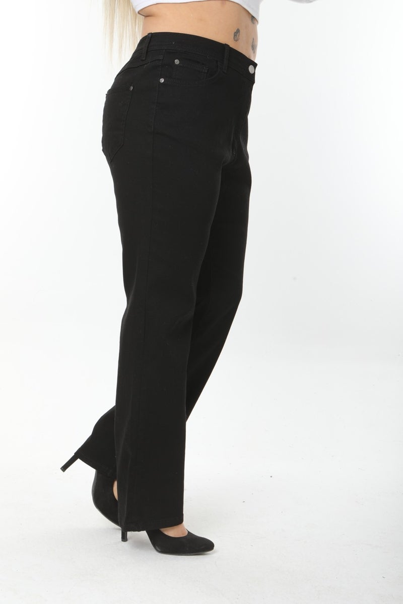 Era Lisa Straight Leg Relaxed Fit Lycra Women's Black Plus Size Jeans - Image 1