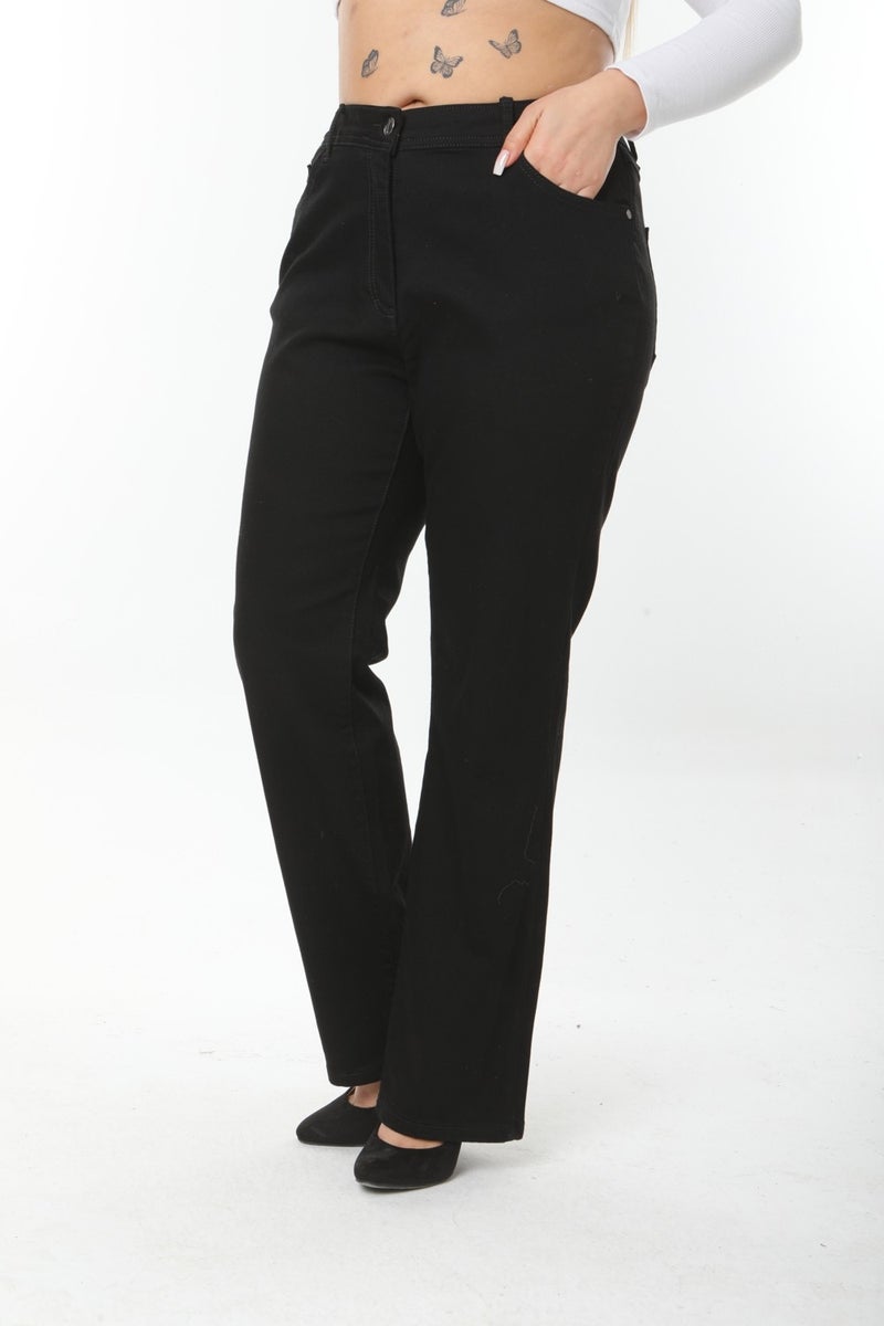 Era Lisa Straight Leg Relaxed Fit Lycra Women's Black Plus Size Jeans - Image 3