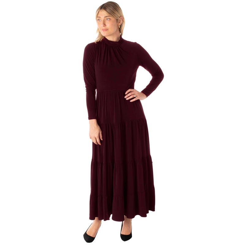Taylor Women's Long Sleeve Asymmetric Hem Keyhole Back Midi Dress, Amber