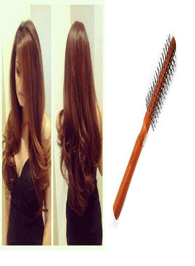 Ekan Round Brush with Wooden and Black Colored Handle with Black Brush Colored Head Hair Styling Tool, 20 Gram pack of 1 - Image 1