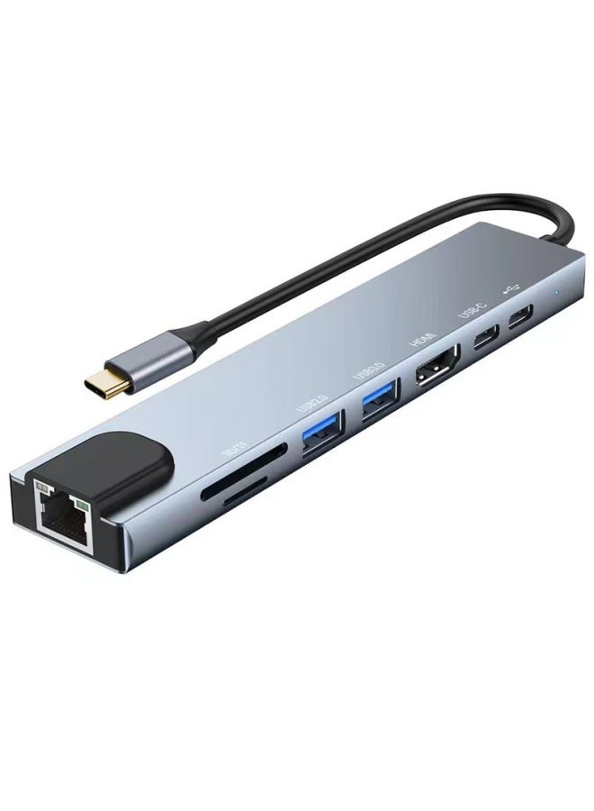 Type-c 8-in-1 Hdmi Laptop Converter Usb3.0 Network Card Hub Type6in1 6-in-1 Digital Computer/usb Hub/usb Hub-Number Of Interfaces:type-c8 In 1  - Image 2
