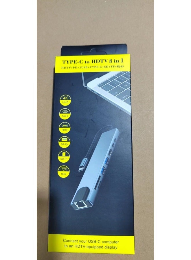 Type-c 8-in-1 Hdmi Laptop Converter Usb3.0 Network Card Hub Type6in1 6-in-1 Digital Computer/usb Hub/usb Hub-Number Of Interfaces:type-c8 In 1  - Image 1