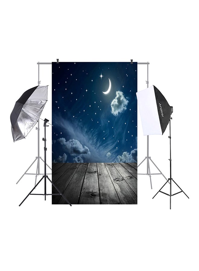 اليشمك خلفية تصوير في الأستوديو بتصميم قمر ونجم متلألئ مع أرضية خشبية متعدد الألوان - Image 1