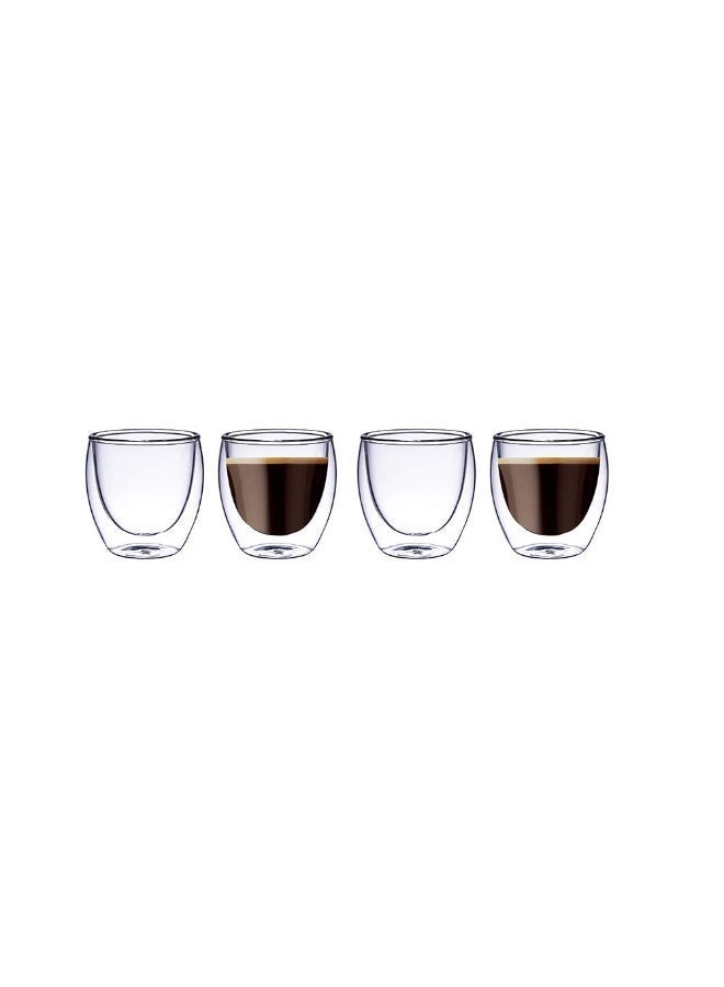 BLACKSTONE Double Wall Glass Tumblers 100ML Set of 4 Clear Espresso Cups for Arabic Coffee, Turkish Coffee & Tea, DG820 (4 Piece Set) - Image 1