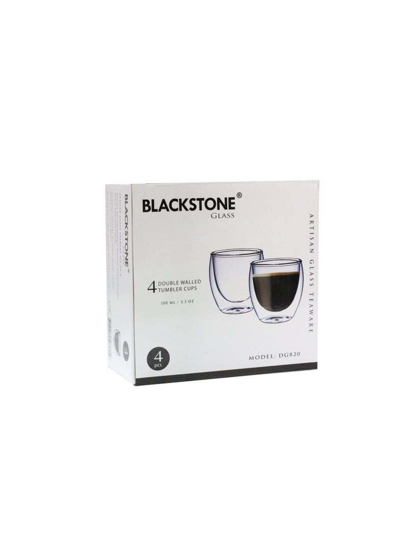 BLACKSTONE Double Wall Glass Tumblers 100ML Set of 4 Clear Espresso Cups for Arabic Coffee, Turkish Coffee & Tea, DG820 (4 Piece Set) - Image 3