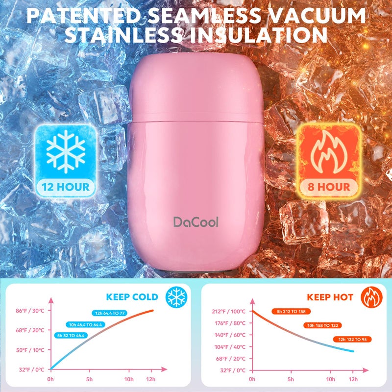 DaCool Insulated Food Jar Food Thermo Kids Thermo for Hot Food 16 oz Stainless Vacuum Bento Lunch Thermo for Kids Girls Adult with Spoon Leak Proof for School Office Picnic Travel Outdoors, Pink - Image 2