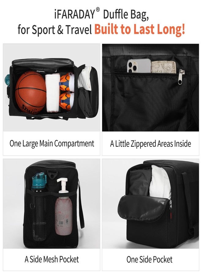 iFARADAY 40L Gym Bag for Men - 20 inch Sport Duffle Bag with Side Pocket, Two-Tone Design for Basketball, Football, Workout - Black - Image 2