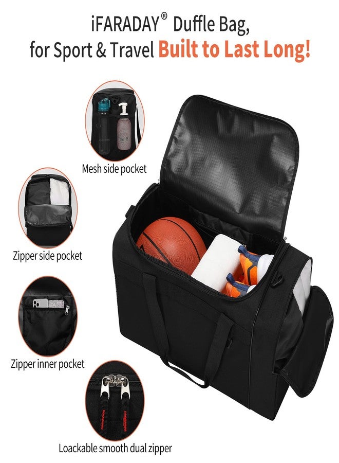 iFARADAY 40L Gym Bag for Men - 20 inch Sport Duffle Bag with Side Pocket, Two-Tone Design for Basketball, Football, Workout - Black - Image 4