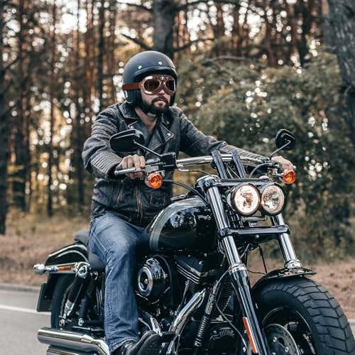 Lievermo Vintage Helmet Goggles 2 Pack Motorcycle Dirt Bike ATV Goggles Vintage Pilot Aviator Cruiser Scooter Off Road Motorcross Eyewear Glasses Dustproof Windproof for Men Women (Smoke+Clear) - Image 2
