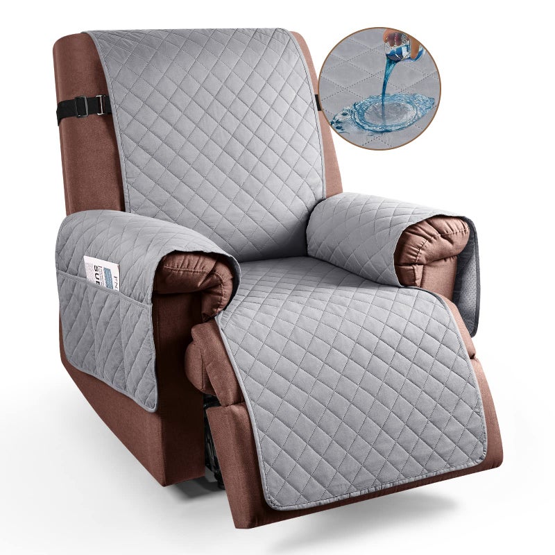 KinCam 100 Waterproof Recliner Chair Cover Reclining Couch Covers for Pets Dogs Recliner Couch Slipcover Furniture Protector with Elastic Straps for Kids236 Light Gray