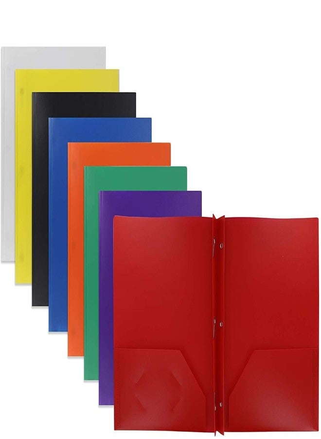 Emraw 2 Pocket Poly Portfolio Two Pockets Folder with 3 Prongs and Business Card Holder Organizer Designed for Home, Office, School, Classroom and More - Actual Colors May Vary (Pack of 3) - Image 1