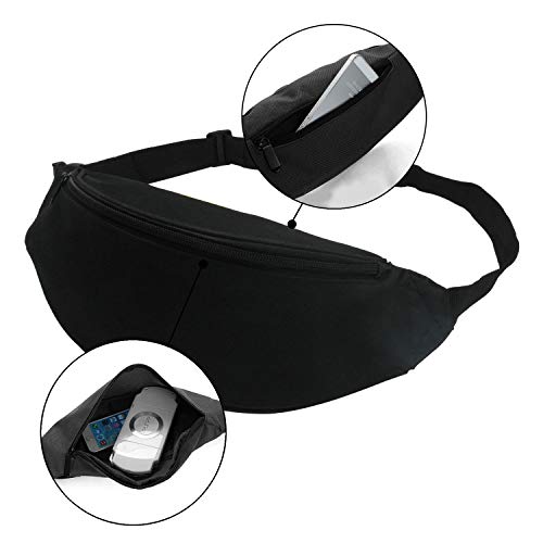 INNOLIFE Unisex Fanny Pack for Women Men, Fashion Sporty Multi-purpose 2-Zipper Waist Belt Bag Fanny Pack Waist Bag Adjustable Strap for Sport Hiking Traveling Passport Wallet (Black) - Image 4