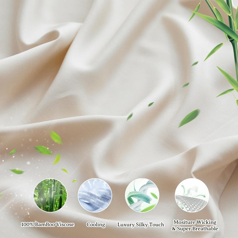Simple&Opulence 100% Viscose from Bamboo Sheet Set 4Pcs, Cooling for Hot Sleepers, Soft Breathable Bed Sheets Set, 15" (38cm) Deep Pockets, Luxury Hotel Silky Bedding Sheets (Beige,King) - Image 2